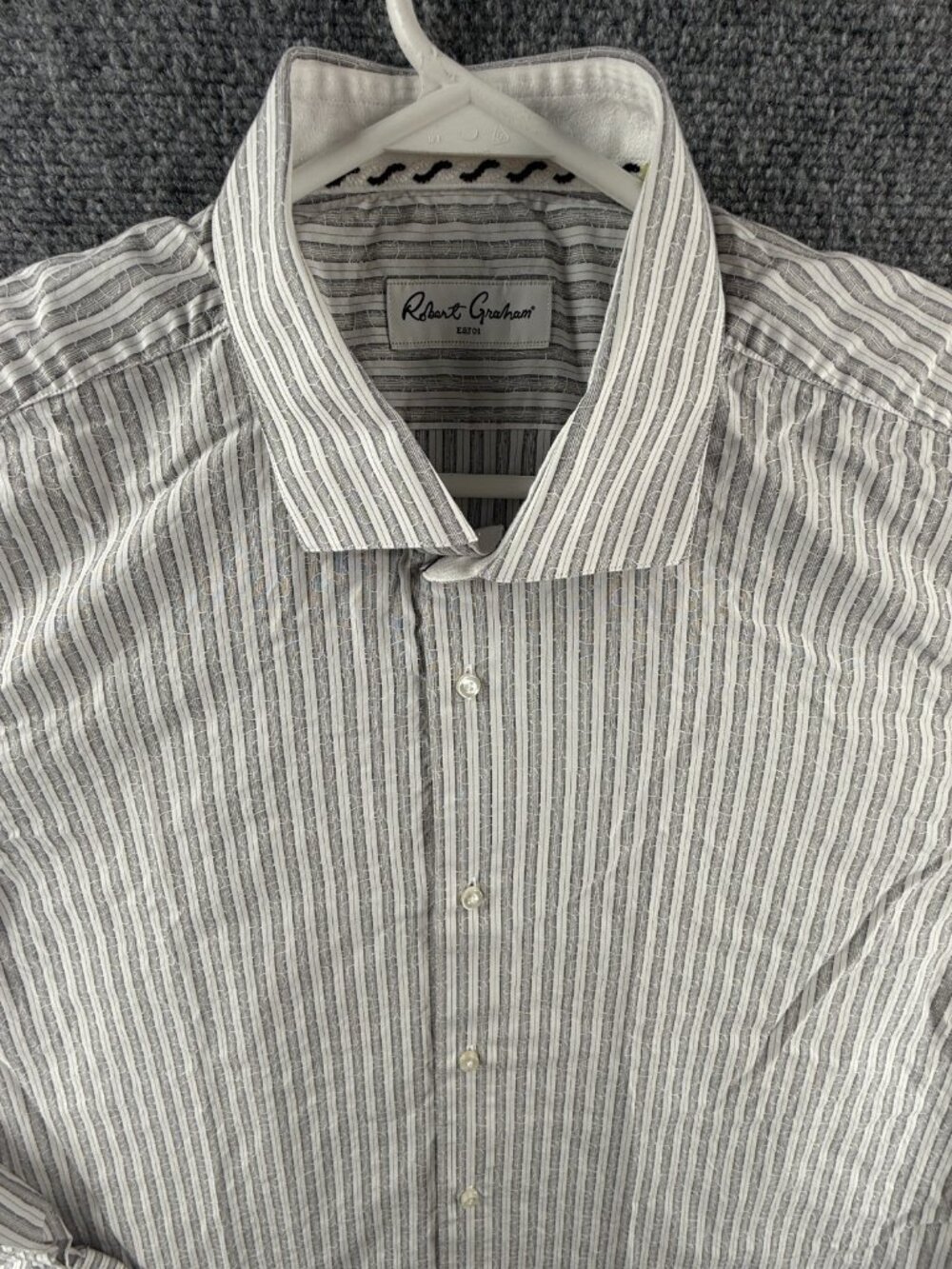 Robert Graham 17.5 Cotton Striped Gray Men Button Up Long Sleeve Shirt Spread